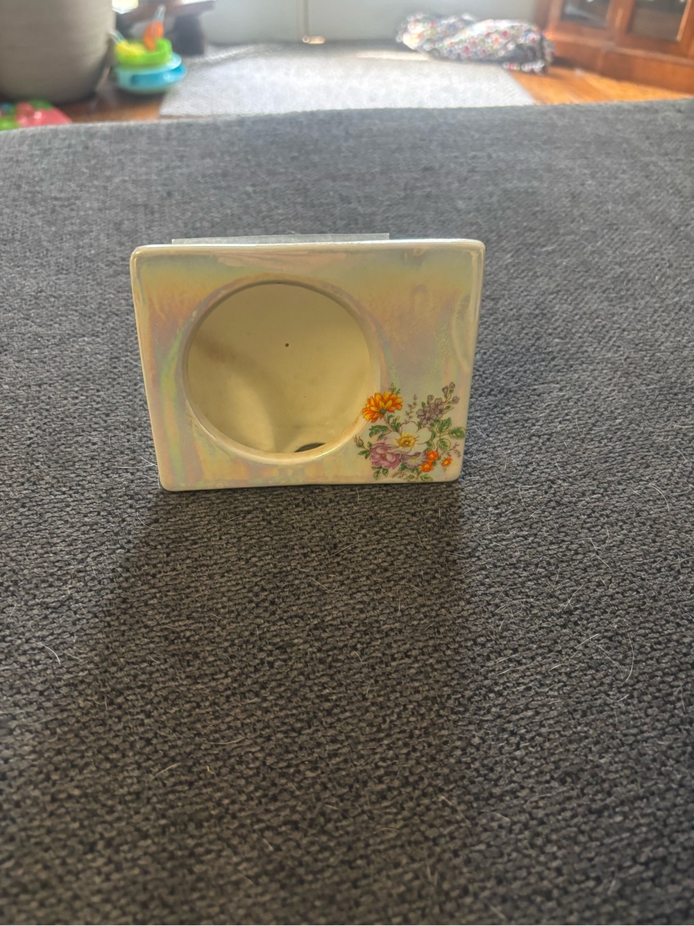 Vintage Iridescent Ceramic Picture Frame with Floral Accent